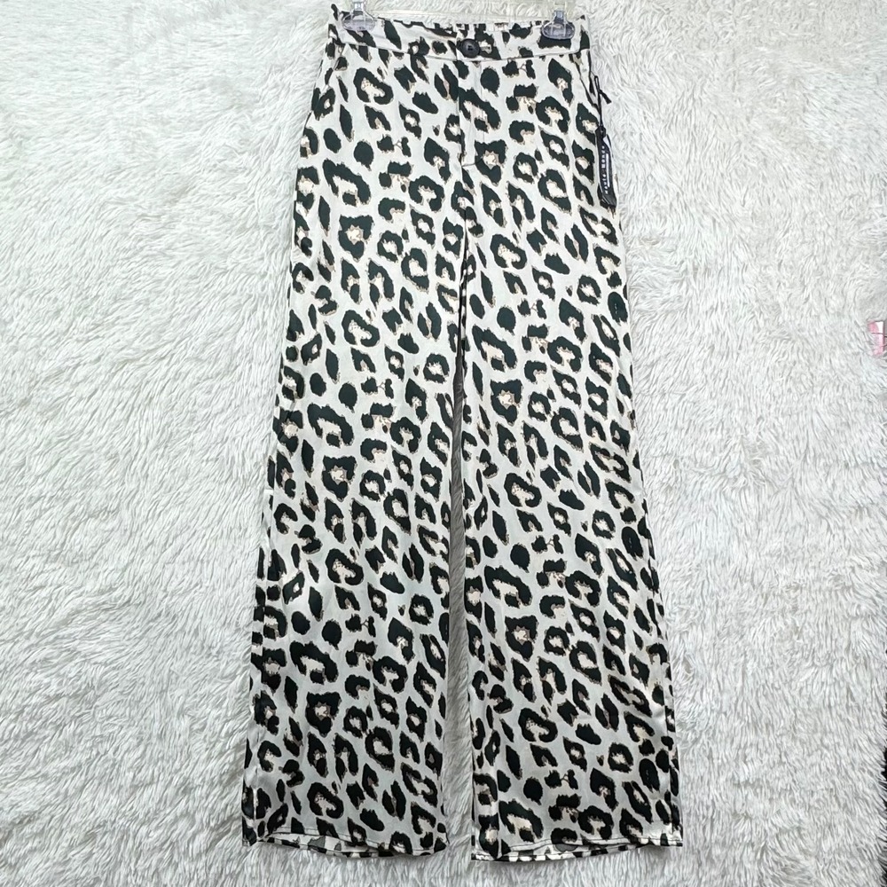 Haute Monde Leopard Print Wide Leg Pants Small NEW